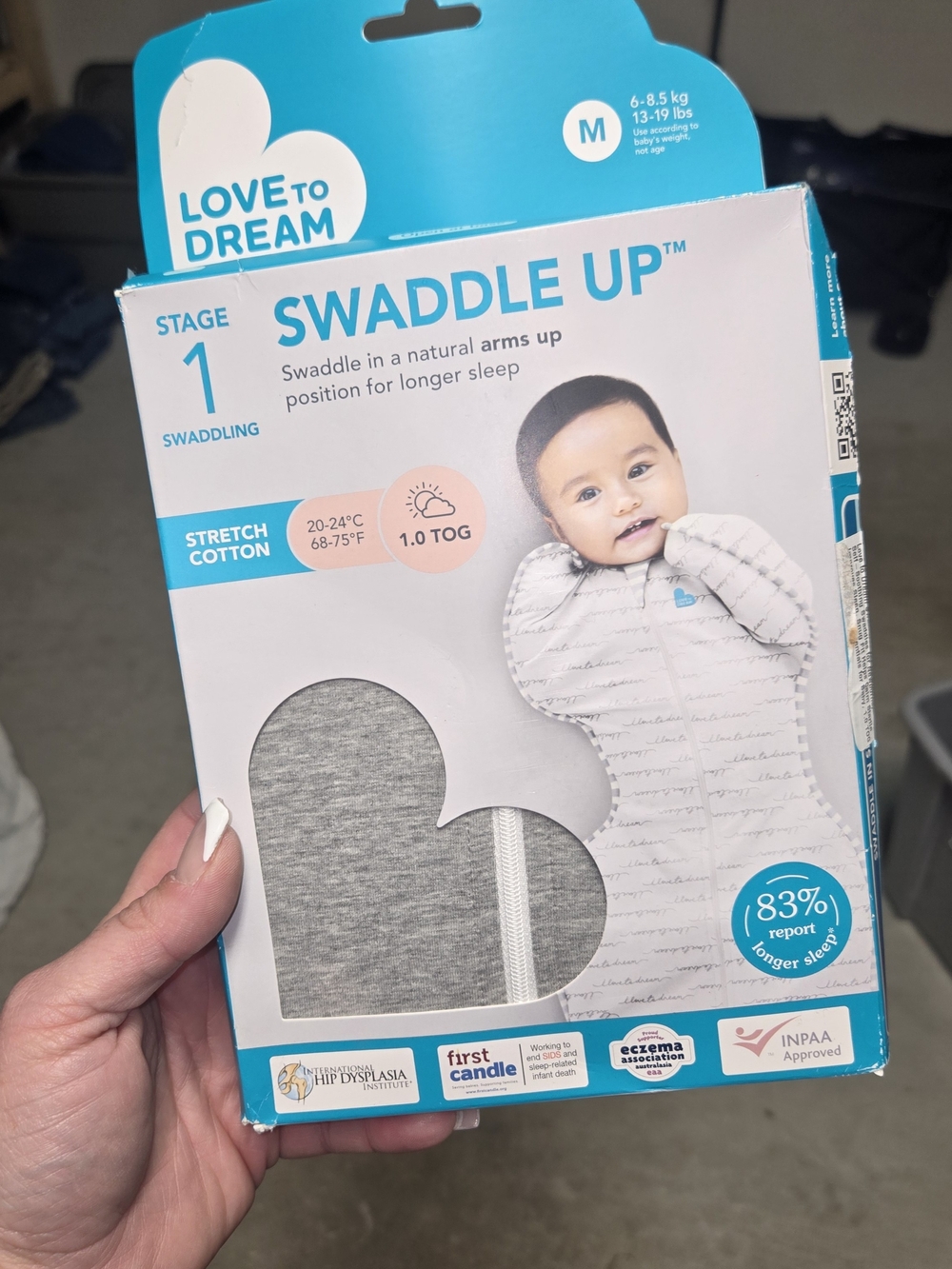 Love To Dream Swaddle Up Stage 1 Grey Stretch Cotton Swaddle